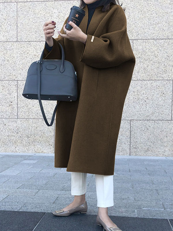 Long Sleeve Loose Solid Color Collarless Woolen Coat