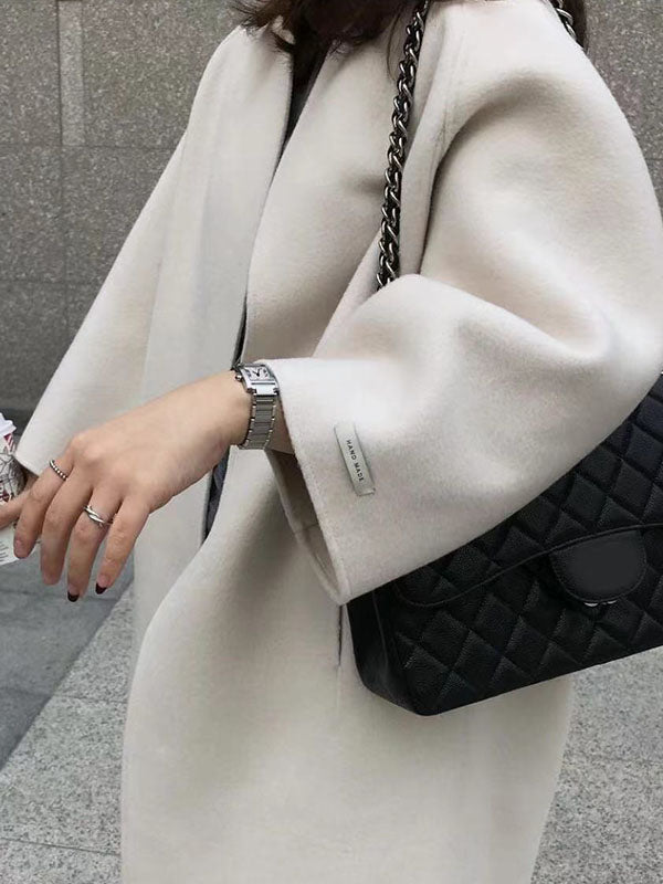 Long Sleeve Loose Solid Color Collarless Woolen Coat