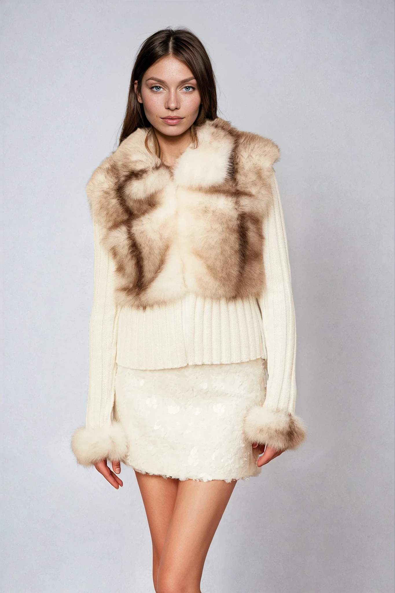 Luxury Faux Fur Gilet - Beige Brown