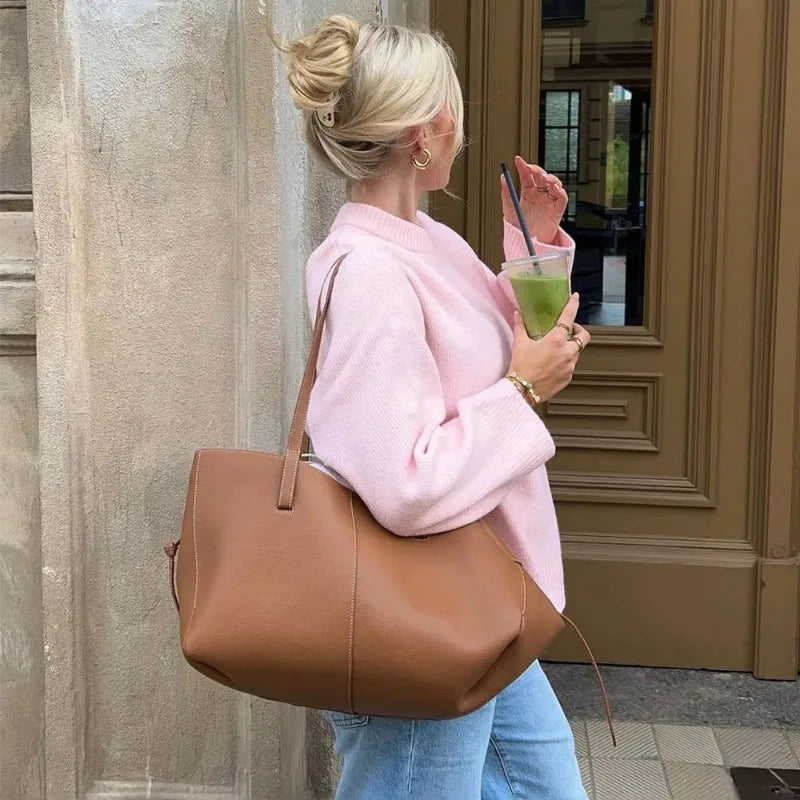 Pink O-neck Loose Casual Pullover Sweater