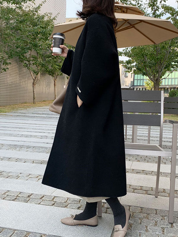 Long Sleeve Loose Solid Color Collarless Woolen Coat